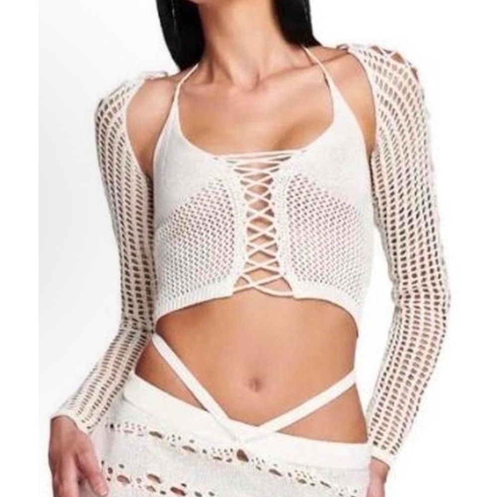 I.AM.GIA Open Knit Bolero Shrug Cream Off White Indie Sleaze Crochet XS Festival